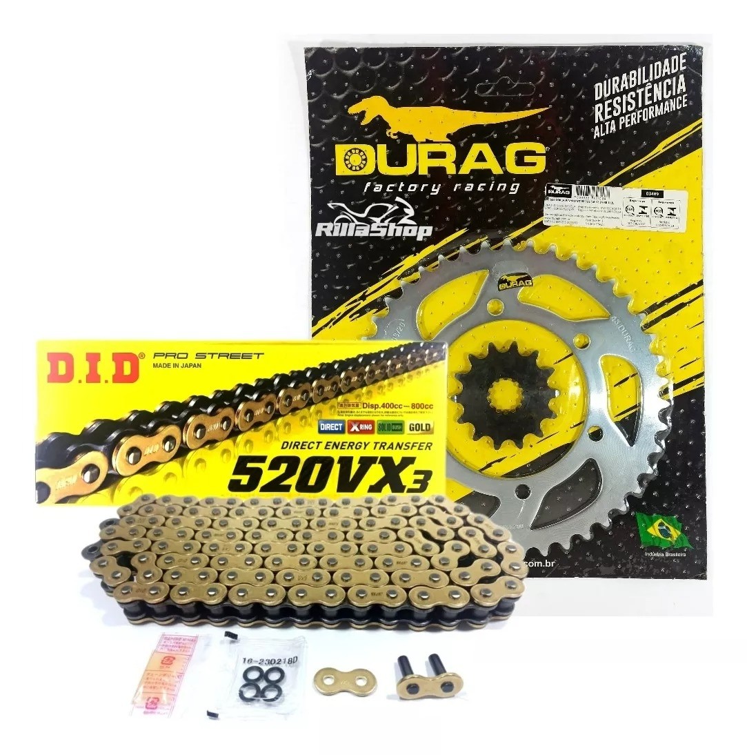 Kit Relação Did 520 Vx3 Dourada Durag 43/14 Yamaha MT 03 321cc STD/ABS 16/24
