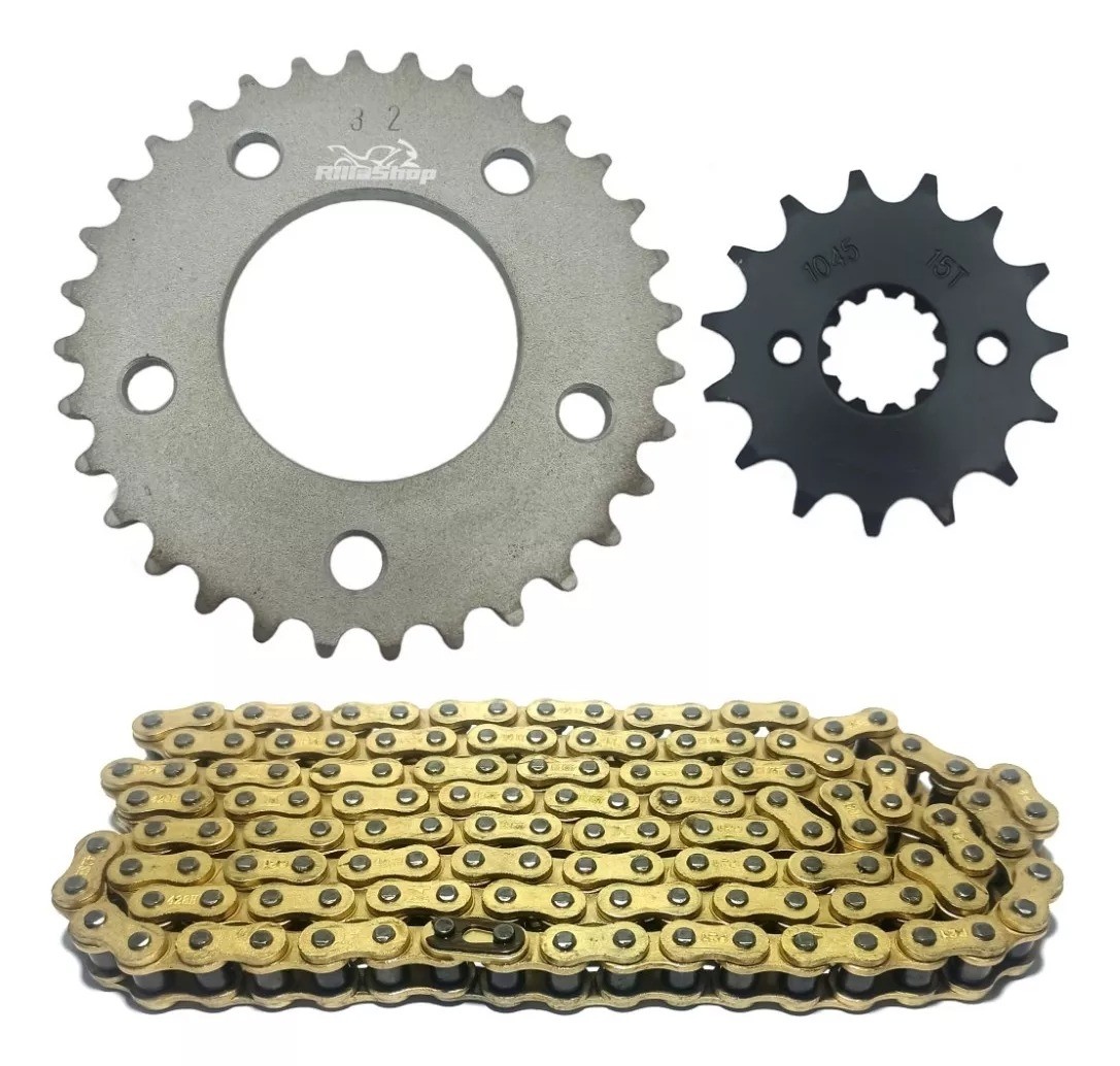 Relação Corrente Fina Dourada 428 32x15 Honda CBX 250 Twister 01/08