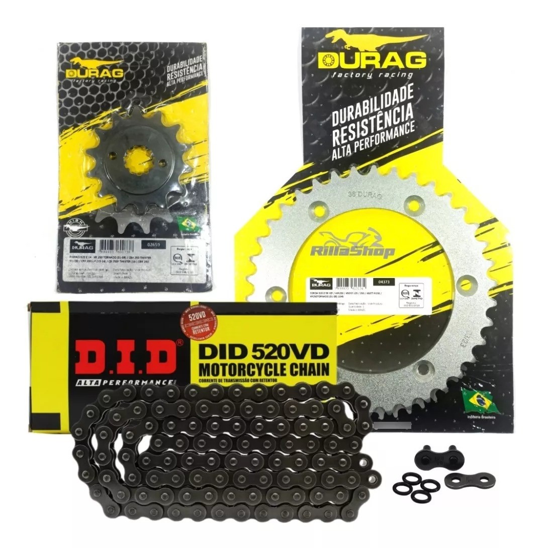 Kit Relação Did 520 Vd 104l Durag 38/14 Honda XR 250 Tornado 01/08