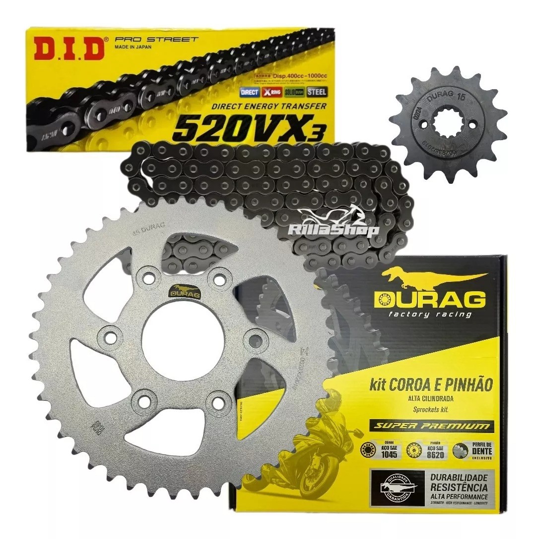 Kit Relação Did 520 Vx3 Durag 45/15 Bajaj 400 Dominar 22/25