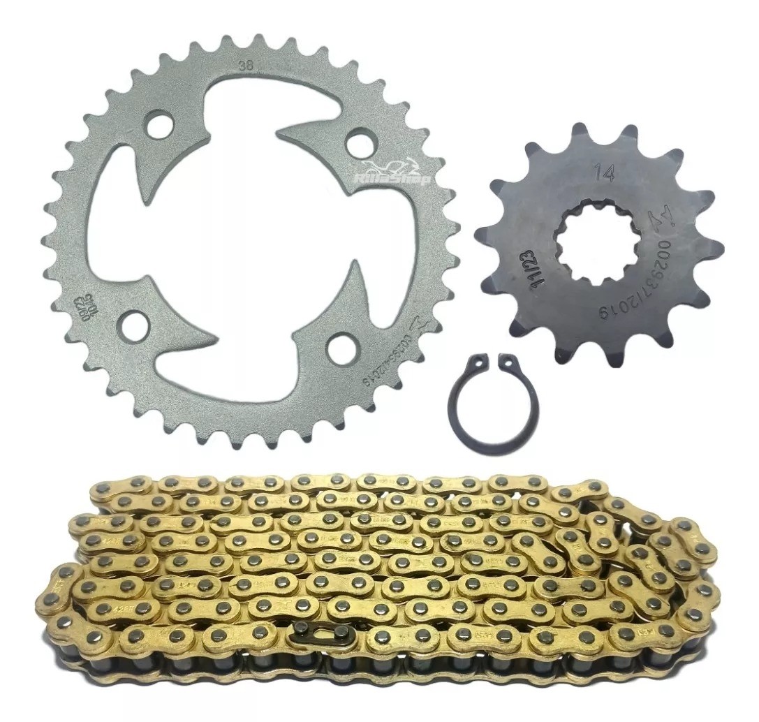 Relação Corrente Fina Dourada 428 38x14 Honda CB 250 F Twister 16/24