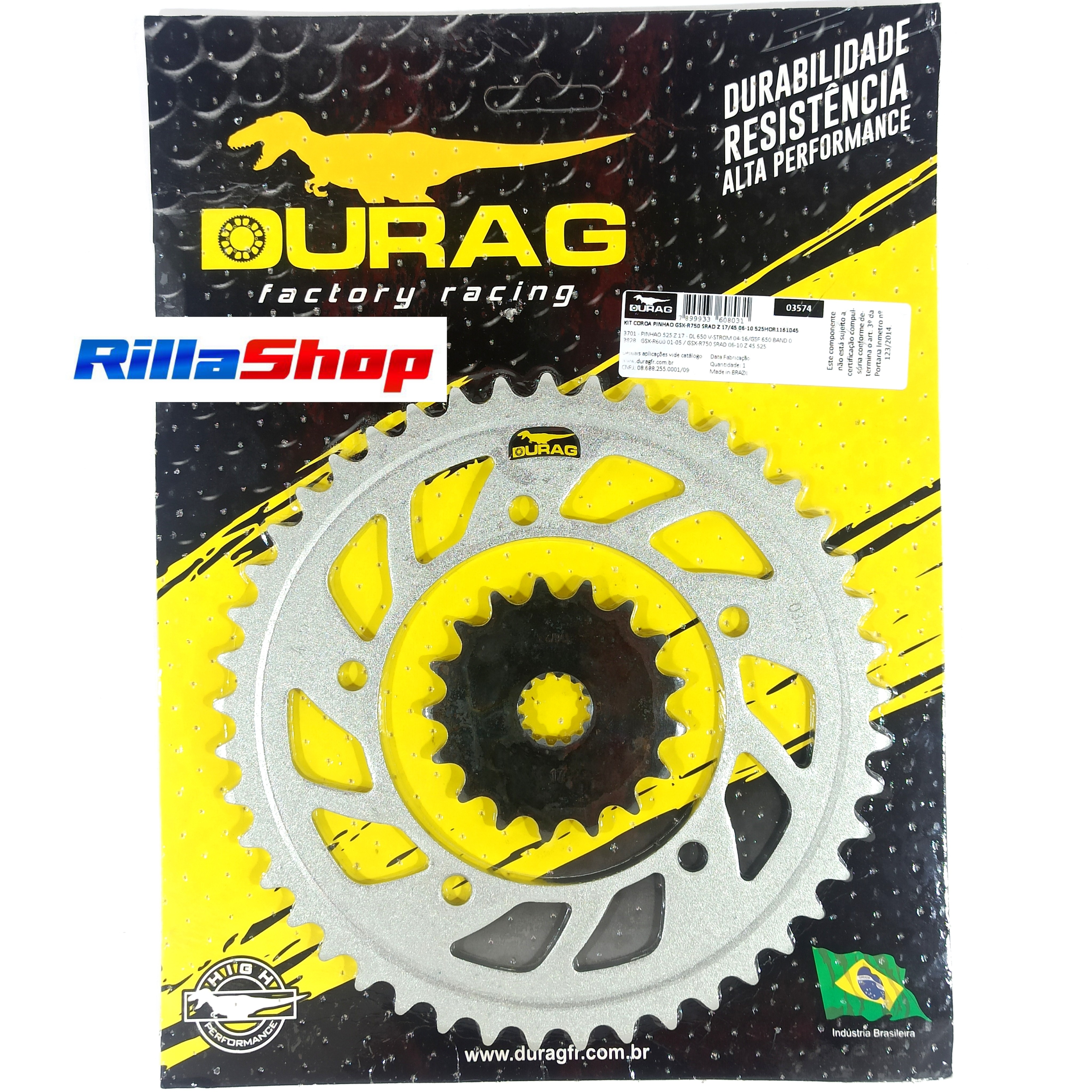 Kit Coroa E Pinhão Durag 525 45/17 Suzuki Gsx R 750 Srad 06/10