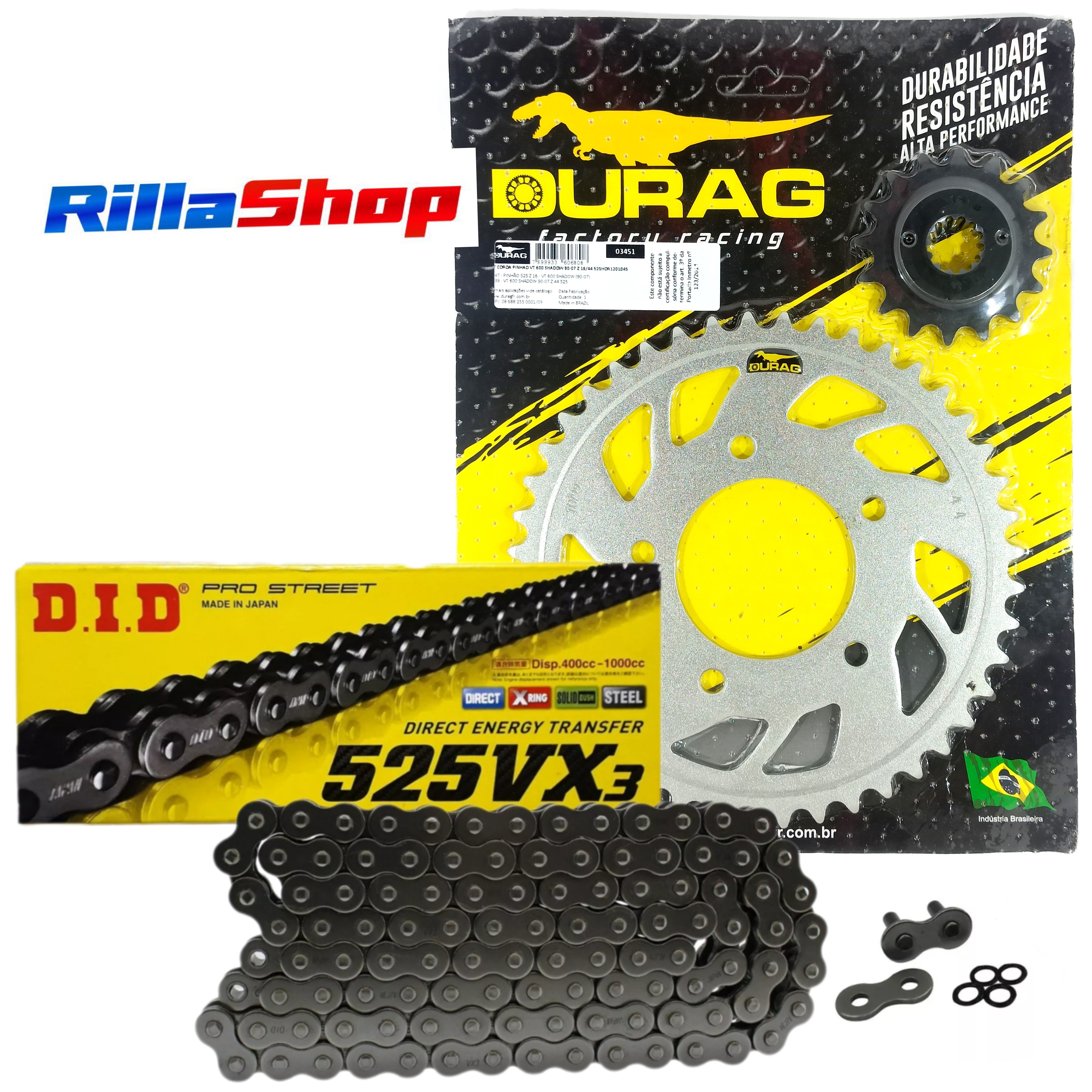 Kit Relação Did 525 Vx3 120l Durag 44/16 Honda VT 600 C Shadow 90/07