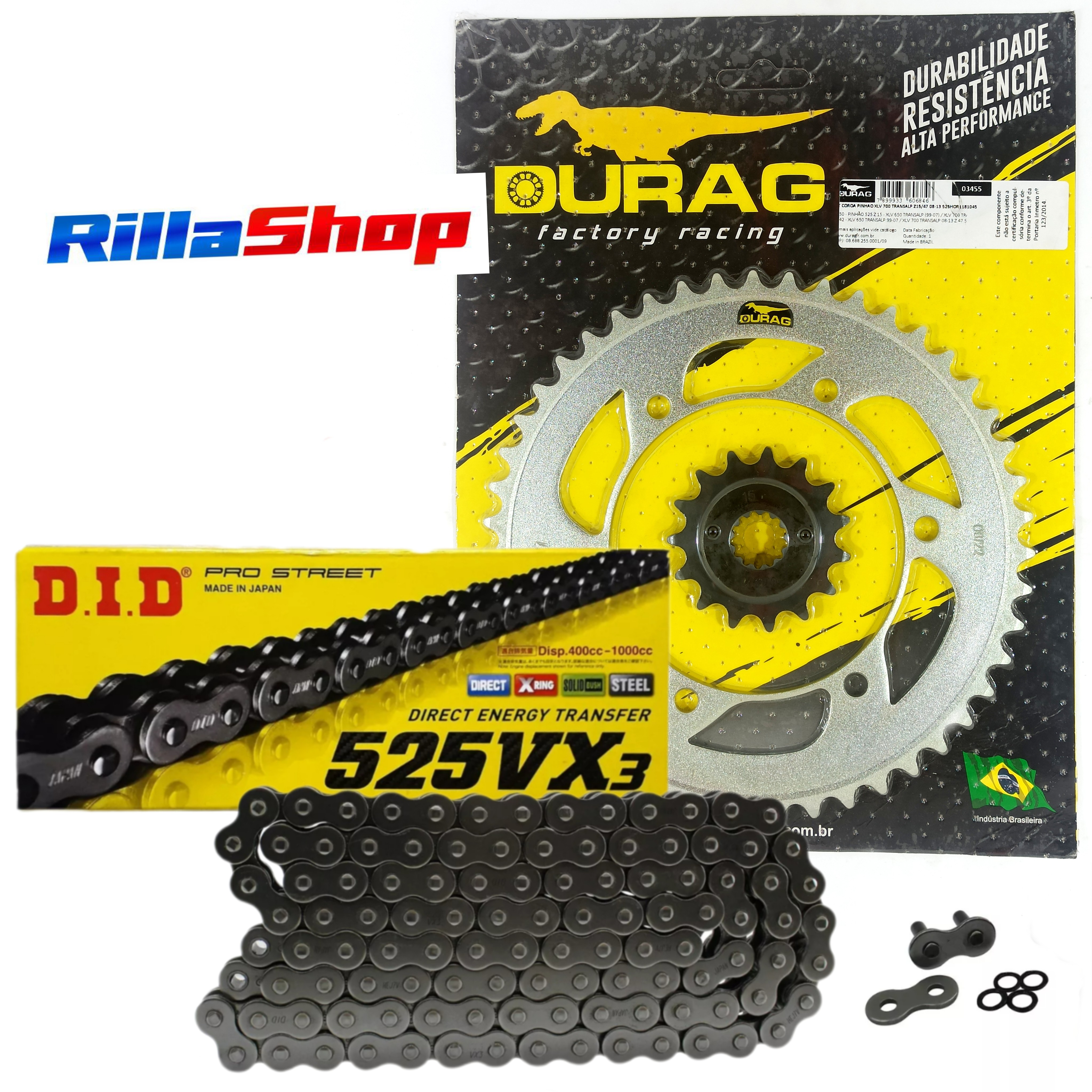 Kit Relação Did 525 Vx3 118l Durag 47/15 Honda XLV 700 Transalp 11/15