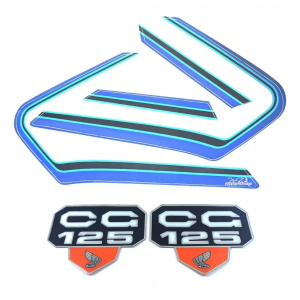 Kit Faixa Cg 125 82 Azul + Emblemas Adesivos Tampas Laterais Cg 125 77/82 Modelo Original